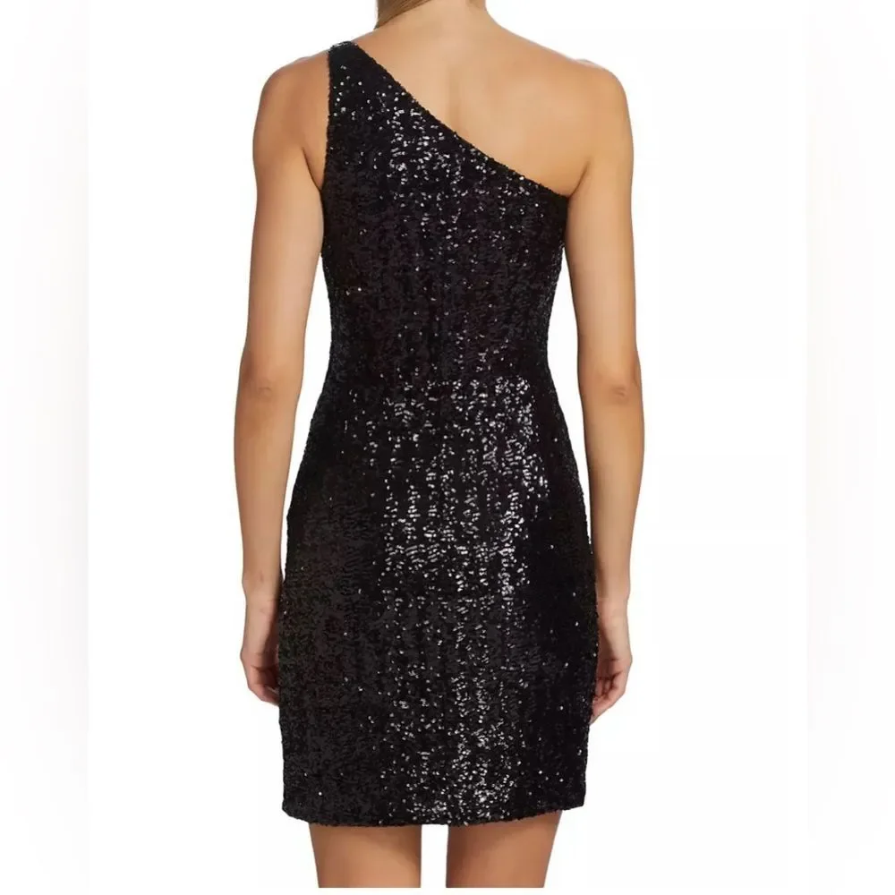 Micheal Kors black sequin one shoulder sleeveless zip up mini dress